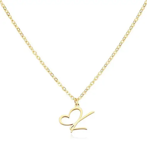 Letter K Cursive Heart Initial Necklace Gold