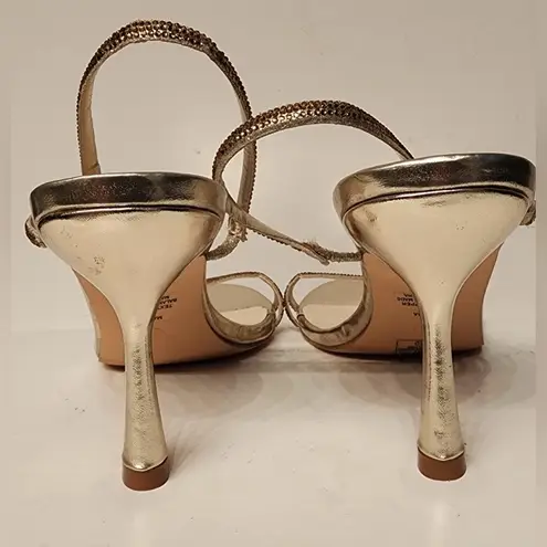 Lauren Lorraine Malaga Rhinestone Slingback Stiletto Sandals GOLD Heels Sz 9.5