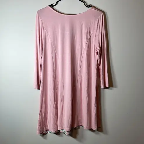 Kori America Light Pink Floral Hem Long Sleeve Tunic Top Size S