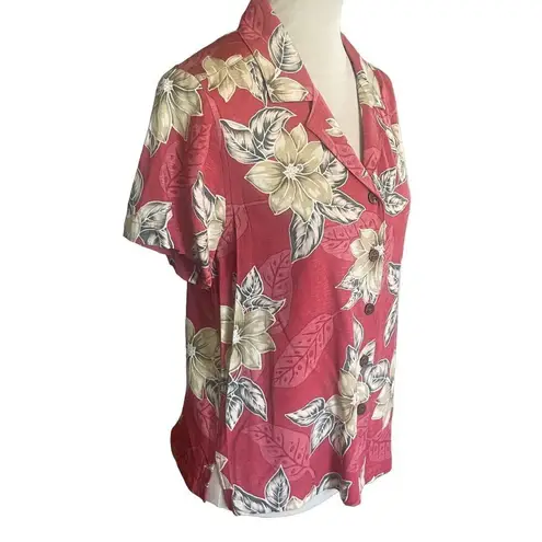 Caribbean Joe  Short Sleeve Button Down Classic Mauve 100% Rayon Hawaiian Blouse