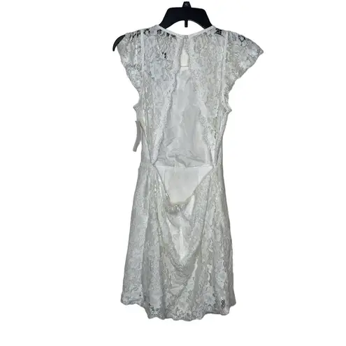 Signature 8  Women's Dress Floral Open Back Lace Lined Cap Sleeve White Medium NWT