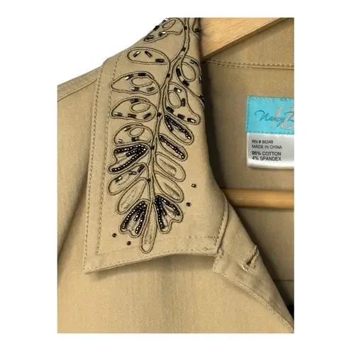 Vintage Nancy Bolen Denim Jacket Large Embellished Beaded Women Size Large Tan