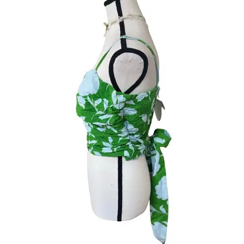 KATE SPADE NY FOR TARGET GREEN FLORAL RUCHED TIE LINEN BLEND TOP MEDIUM NWT.