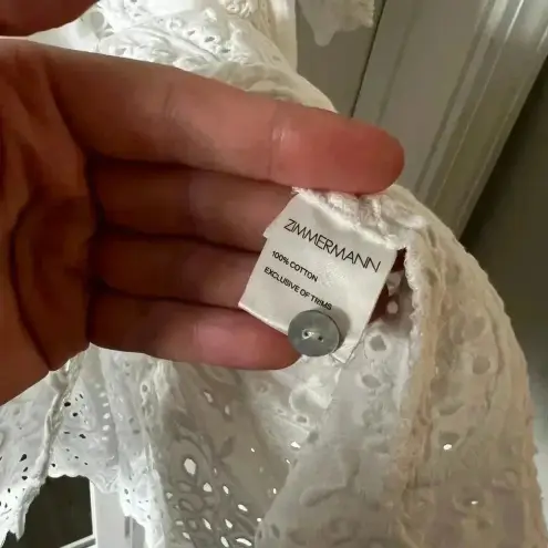 Zimmermann 725  White Cotton Broderie Anglaise Lace Cut Out Smocked Top Size 1