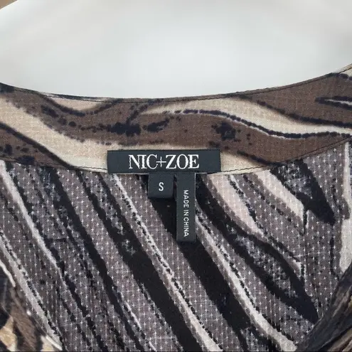 Nic+Zoe  Tunic Dress Animal Print Abstract Long Sleeve Black Cream Size Small