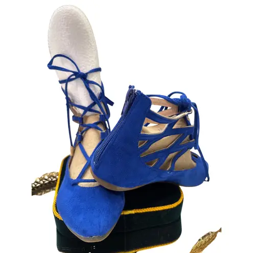 Bella Marie Royal Blue Suede Lace Up Gladiator Flats Women's Size 6 Angie 25