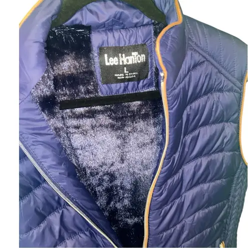 Lee HanTon Blue w/Brown Lining & Gold Details Quilted w/Faux Fur Lining Vest L Size L