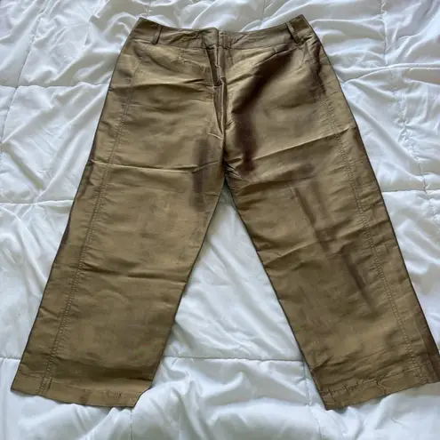 Sunny Leigh Vintage 100% Silk Cropped Pants Womens Size 10 Brown Pockets Y2K