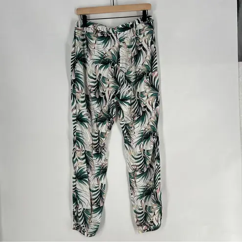 Orsay Lightweight Tropical Leaf Print Drawstring Waist Jogger Pants Size 10 Green