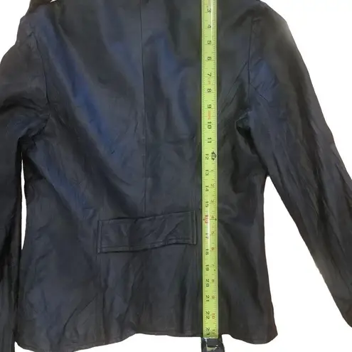 Kenna T womens biker core leather moto jacket black button front size medium