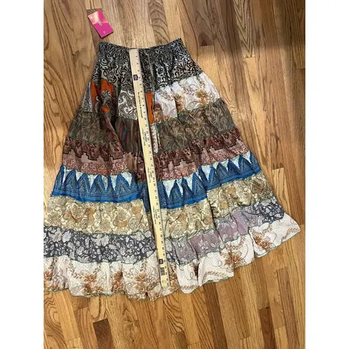 Wevez SILK BLEND Hippie Tiered Patchwork Maxi Long Vintage Skirt ONE SIZE Size L