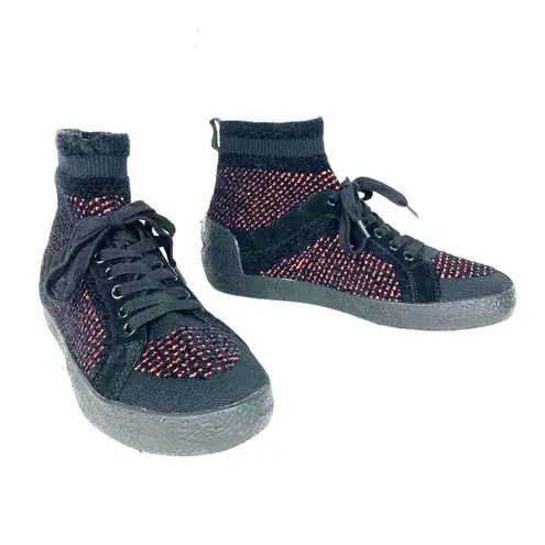 Ash Womens Ninja Sock Trainers Cashmere Tweed Knit Red Black Suede Trim Size 40