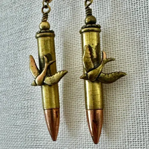 Vintage Bullet Casing Earrings with Swallow Bird Design