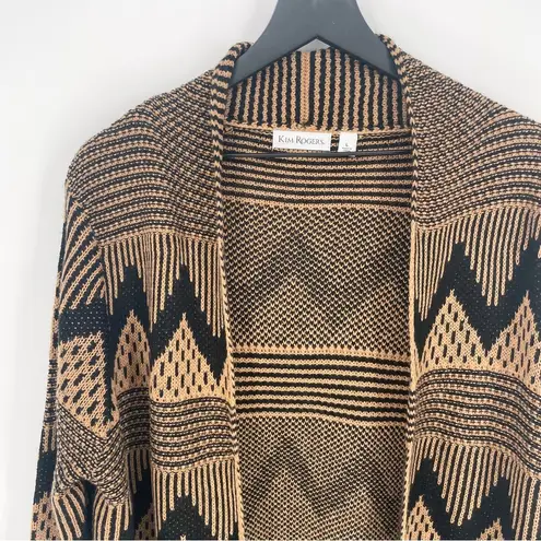 kim rogers  Geometric Tribal Open Front Knit Cardigan Brown Black Large