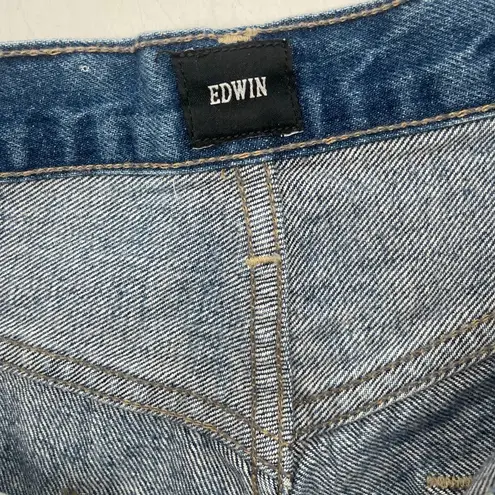 EDWIN Cai Jean Shorts Size 26 Denim NWT Electra 7" Button Fly Embroidered Detail Blue