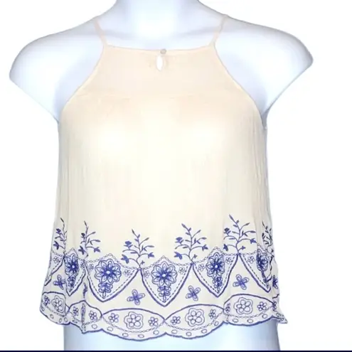 Chloe & Katie Crinkle Embroidered Halter Tank | Size XS | White