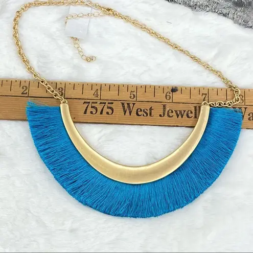 Anna & Ava  Fringe Bar Statement Necklace NWT Turquoise Blue Matte Gold