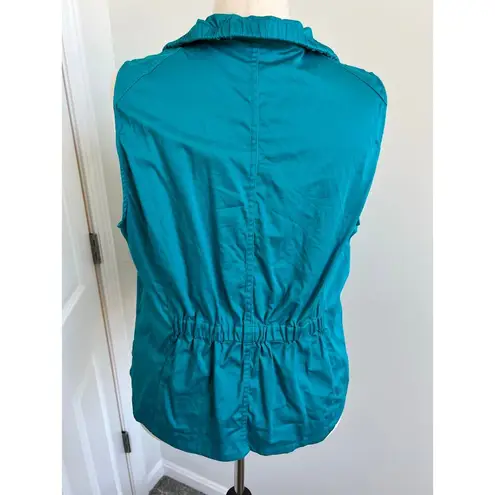 Cj Banks Turquoise Full Zip Front Sleeveless Ruffle Vest 1X Blue