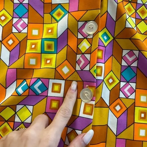 American Vintage VINTAGE 60/70s Funky Retro Groovy Geometric Bright Button Up‎ Shirt - Image 5