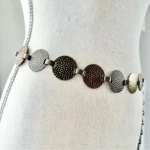 Vintage Metal Mixed Color Hammered Round Coin Plate Chain Link Belt One Size