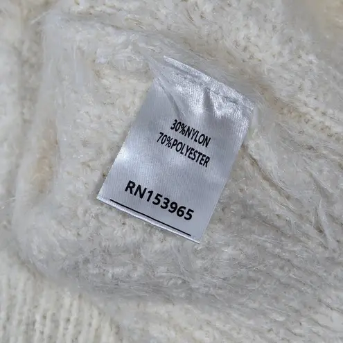 Area Stars Leila Sweater in Ivory M NWT Mock Neck Chic Faux Fur Fringe White Size M