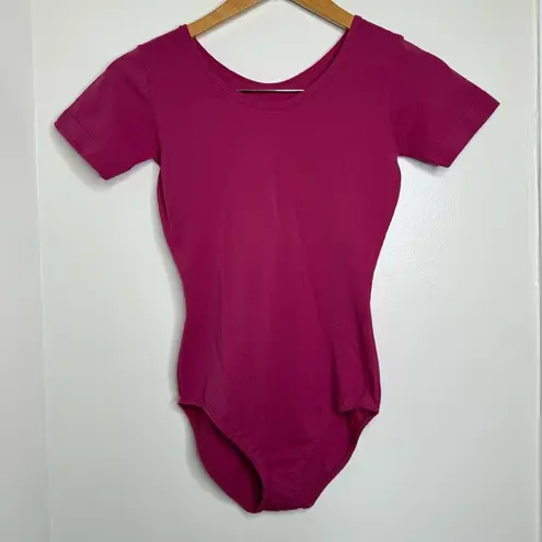 Vintage 70s Bodysuit Pink Magenta NO Size Homemade? Short Sleeve Approx Small