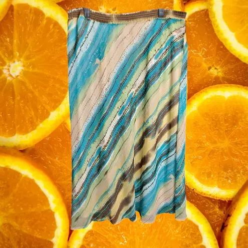 Notations Women's Multicolor Polyester Beaded Belt Ruffle Hem Maxi Skirt Size L