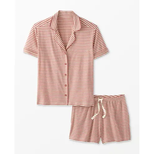 HANNA ANDERSSON Women's XL Pajama Set Short Sleeve Shorts in HannaSoft Striped Pink