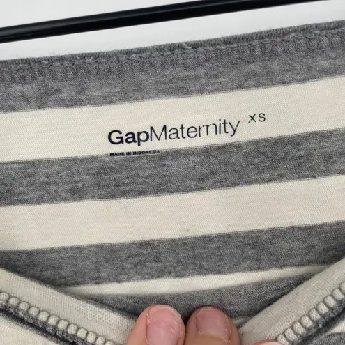 Gap Maternity Striped Boat Neck Long Sleeve Ruched Top XS Cotton Blend Gray