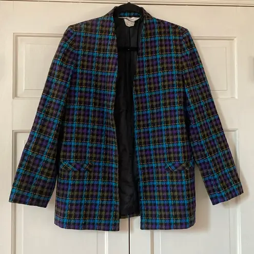 Vintage TanJay 80s 90s Blazer Houndstooth Plaid Bright Colors Tan Jay 8 Women’s Black