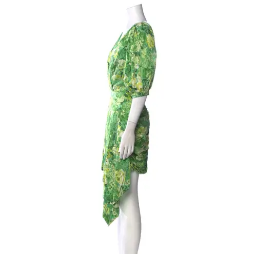 RONNY KOBO Silk Midi Length Dress gFloral Ruched Neck Mini Dress Size L Green Size L