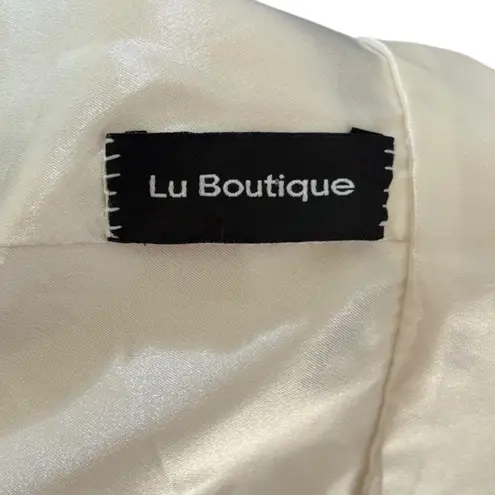 Lu Boutique Womens Cream Satin Open Back High Neck Tie Waist Top Sz S Old Money White