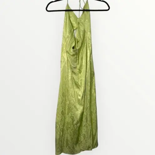 AFRM Radish Dress in Lime Green Snake Jacquard Midi Halter Front Cutout Slip NWT