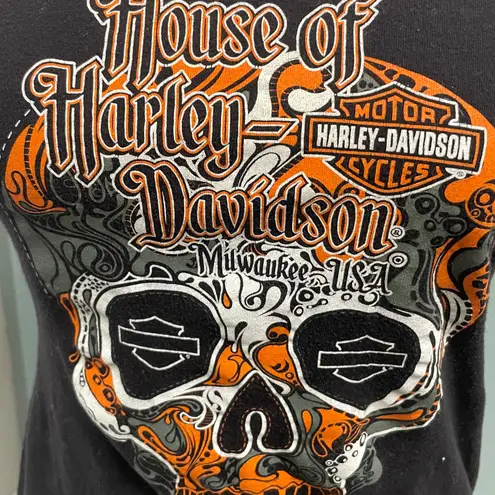 Harley Davidson Baby Tee Size Medium 100 Anniversary Skull Flames Milwaukee Black