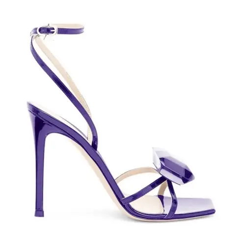 Gianvito Rossi Jaipur Indigo Purple Crystal Embellished Leather Sandals Heels Si