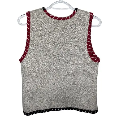 Christopher & Banks Vintage tipped embroidered zip cotton ramie blend vest sz M