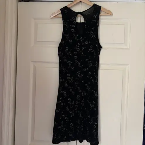 Vintage Y2K stretchy black mini dress with sparkly silver design Size M