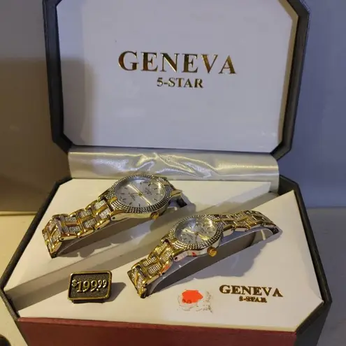 Geneva Men's & Women's Gold & Silver Tone Vintage Classic Collection Watch Set