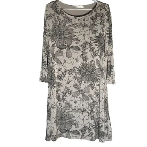 Bryn Walker  Irys‎ Black and Grey Stretch Jersey Floral Dress Sz XL