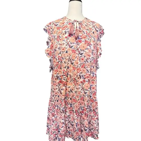 Knox Rose  Dress Womens Pink Floral Ruffle Tiered Babydoll Size Large
