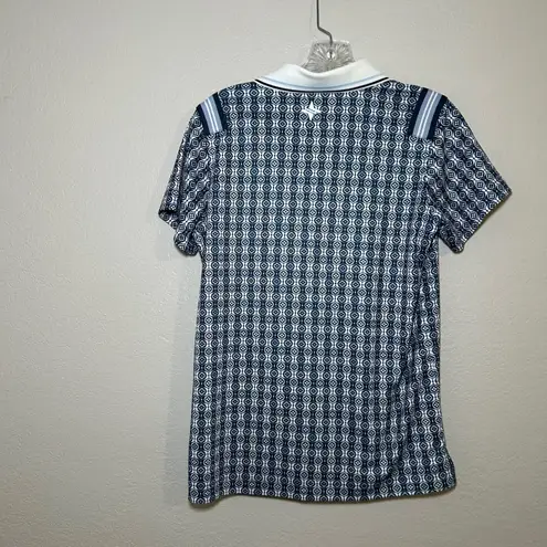 Tuckernuck Womens Size S Geometric Print Short Sleeve Polo Shirt Blue White