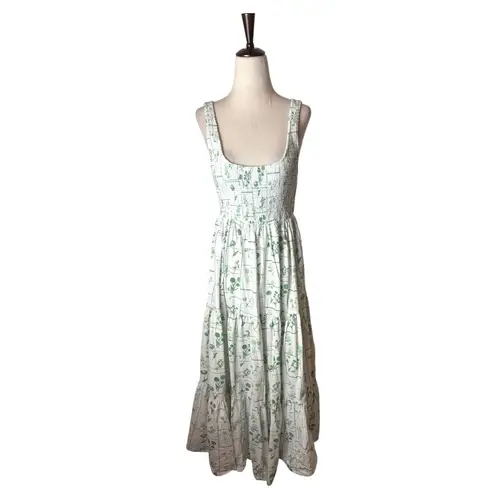 Asos Design Dress Women 6 White Green Floral Shirred Tiered Sundress Maxi Boho