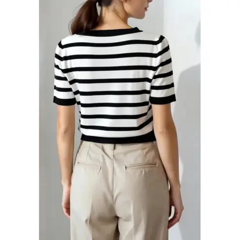 EMERSON FRY Luxe Emerson Knit Top, Mariner Stripe Tencel & Cashmere, Large White