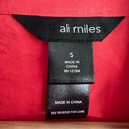 Ali Miles Crinkled Button Front Blouse Bright Coral Pink Collared Women’s Small