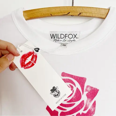 Wildfox  • "Wallflowering" Mia Long Sleeve Top tee white cropped rose graphic