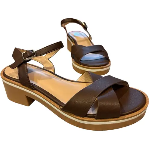 Journee Collection Journee HILAREE HEELED SANDALS IN FAUX Brown LEATHER Shoes Size 7