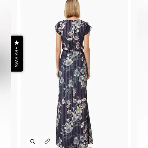 Kay Unger Floral-Print Striped Chiffon Tulip-Sleeve Blouson Gown