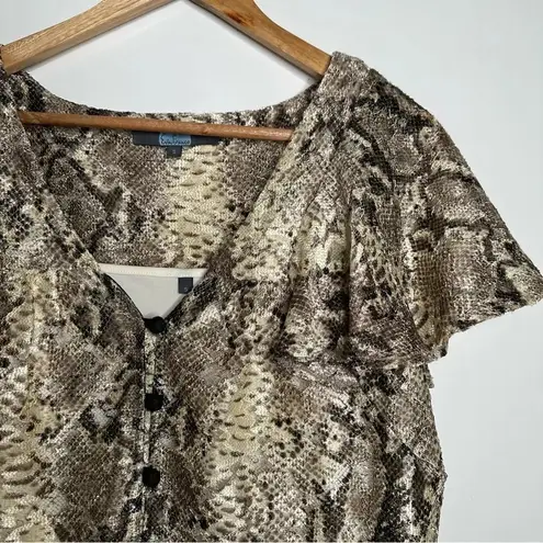 Eva Franco Anthropologie Willow Snake Print Flutter Sleeve Top Size Small Brown