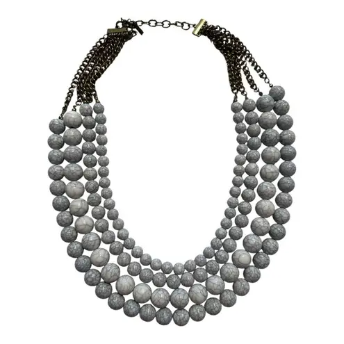 Vintage Beaded Necklace Gray White Marble Multi