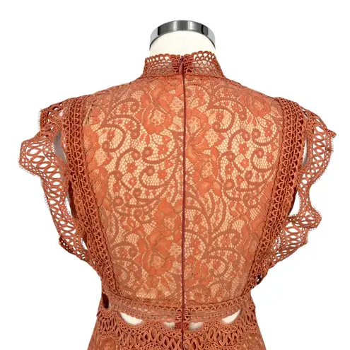 INDIKAH Lace Cutout Ruffled Mini Dress Peach Terracotta Size Small